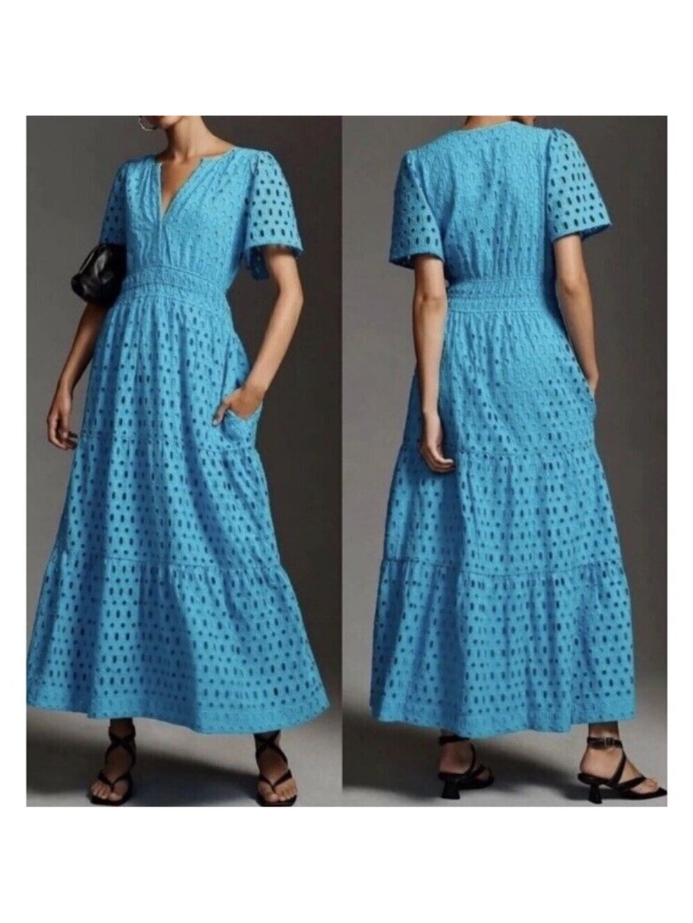 Anthropologie Somerset Blue Eyelet Maxi Dress - Size S